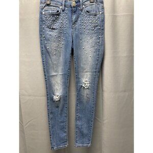 Seven7 Women's Blue Stretch Jeans Pearl/ripped Skinny Size 4 SKU 4382
